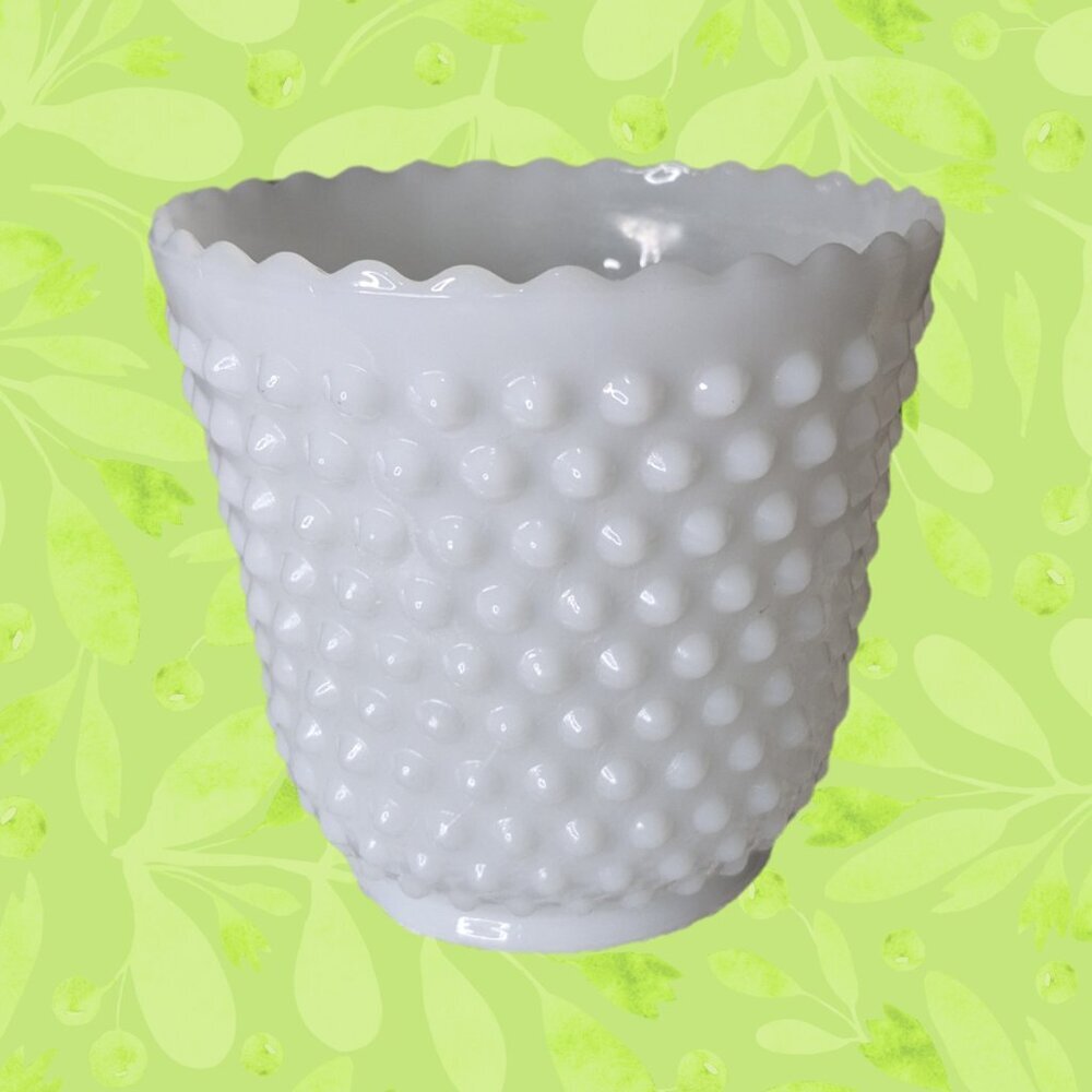 Hobnail Milk Glass Planter 5"